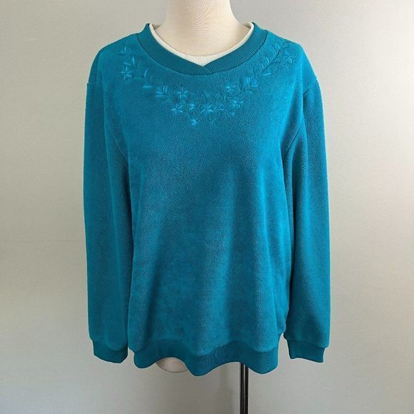 🌿4/$35🌿 CARROLL REED Blue Crew Neck‎ Fleece Sweater (L) - Picture 2 of 6
